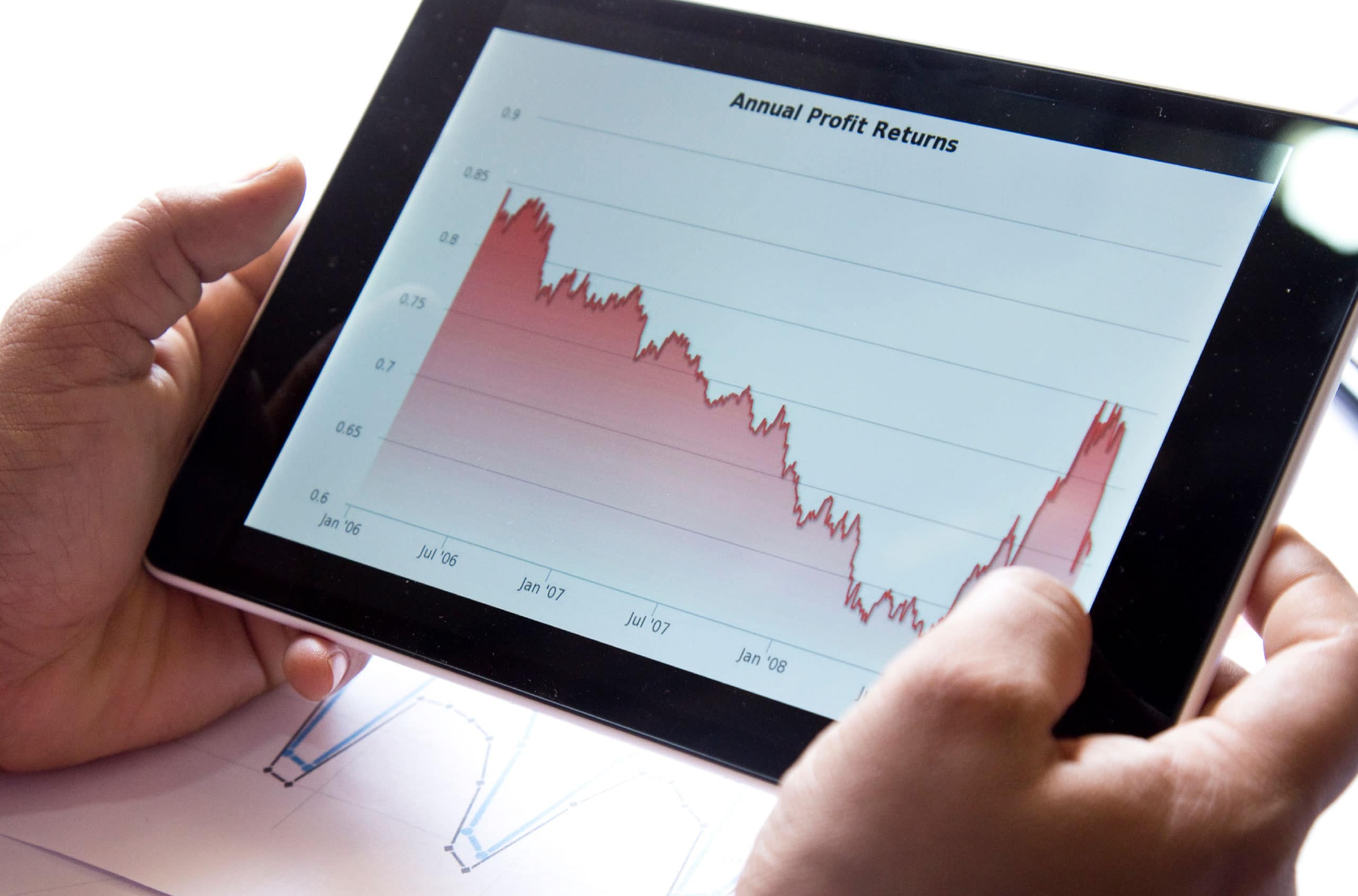 Stock market drop shown on tablet